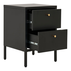 Comodino Dalby a 2 cassetti in acciaio nero con pomelli ottone 40×40×60 cm