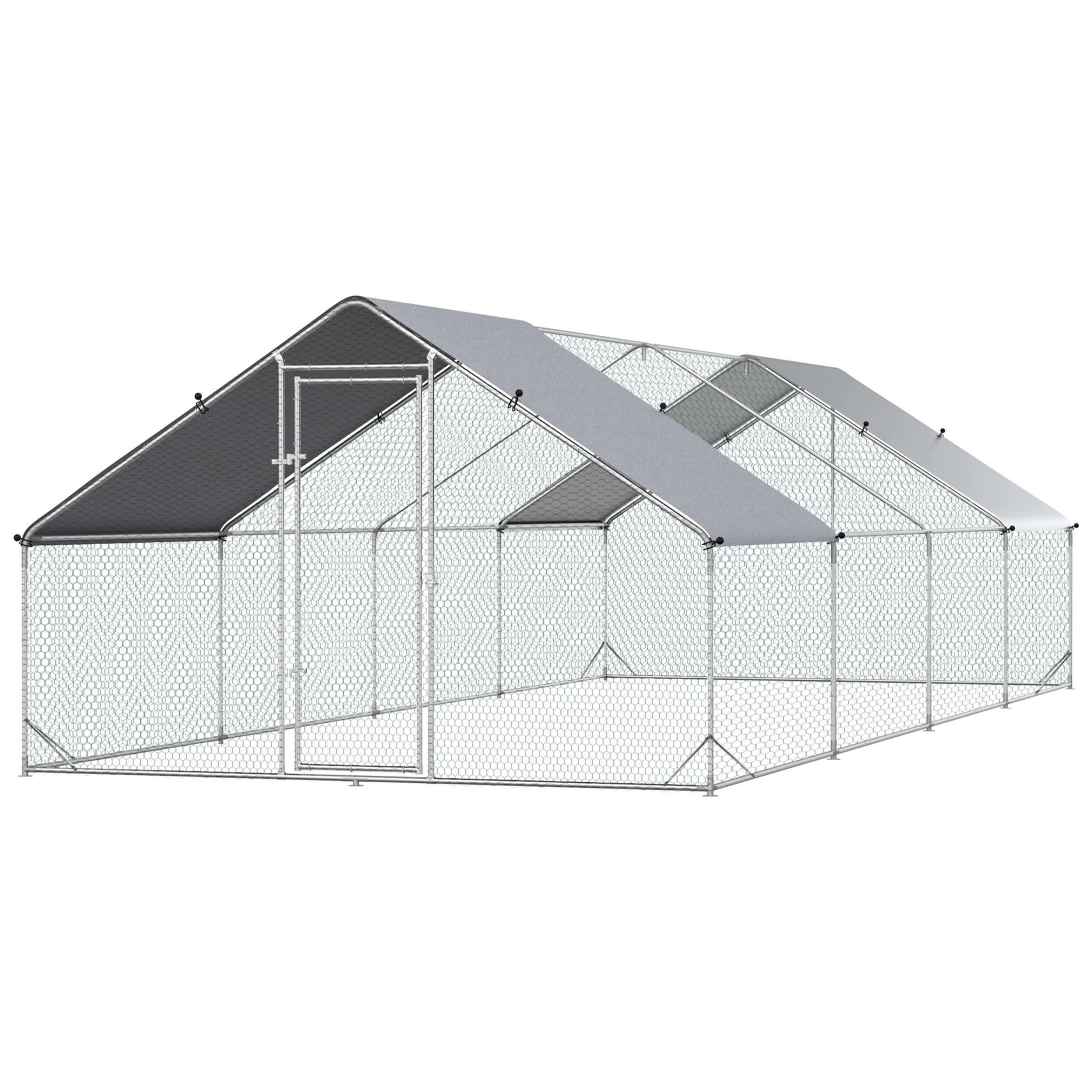 Enclos poulailler chenil 24 m² - parc grillagé dim. 8L x 3l x 2H m - double espace couvert - acier galvanisé