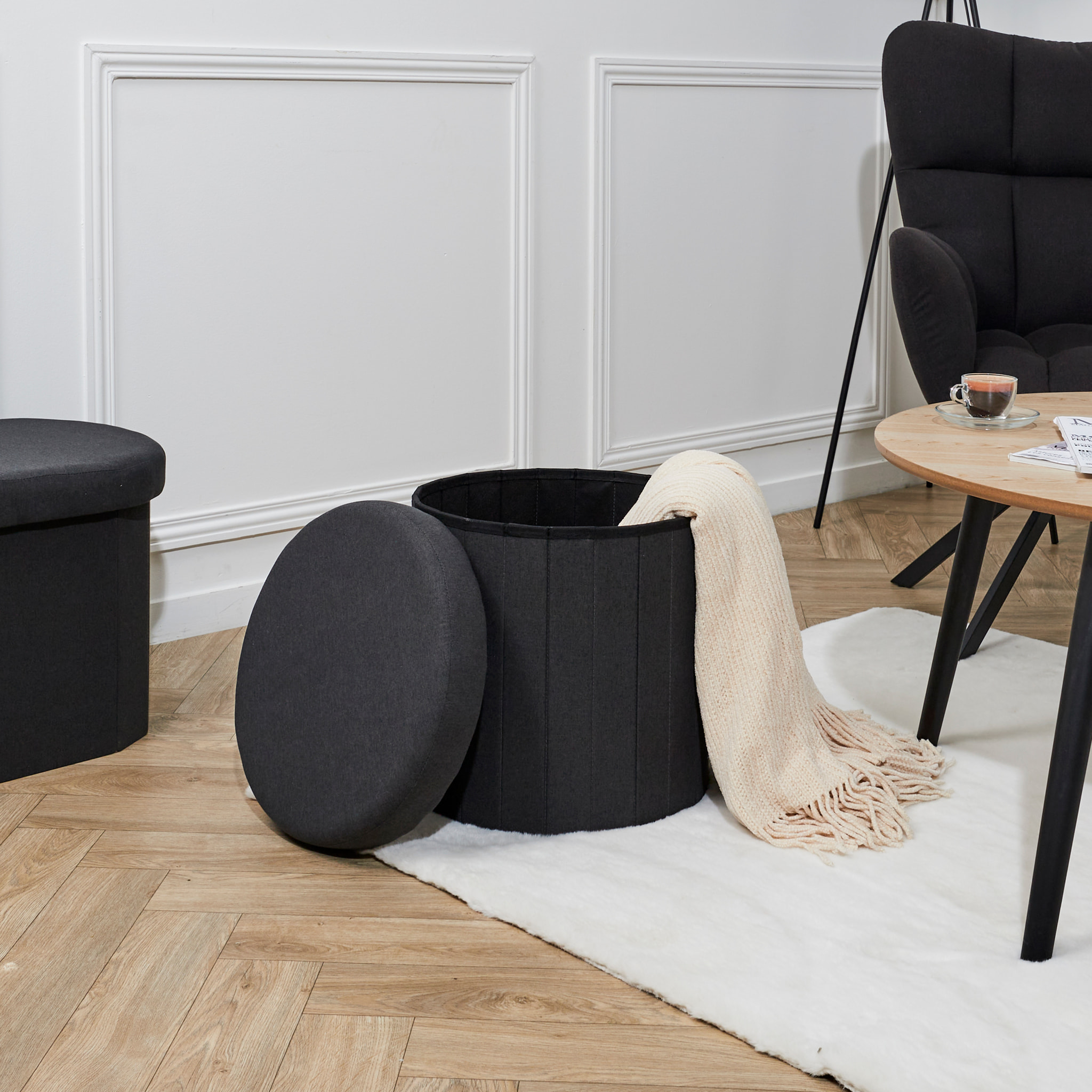 COFFRE POUF PLIABLE NOIR PILLS