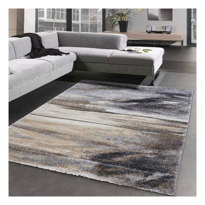 tapis salle à manger 200x290 tissé gris rectangle motif rond EL 55