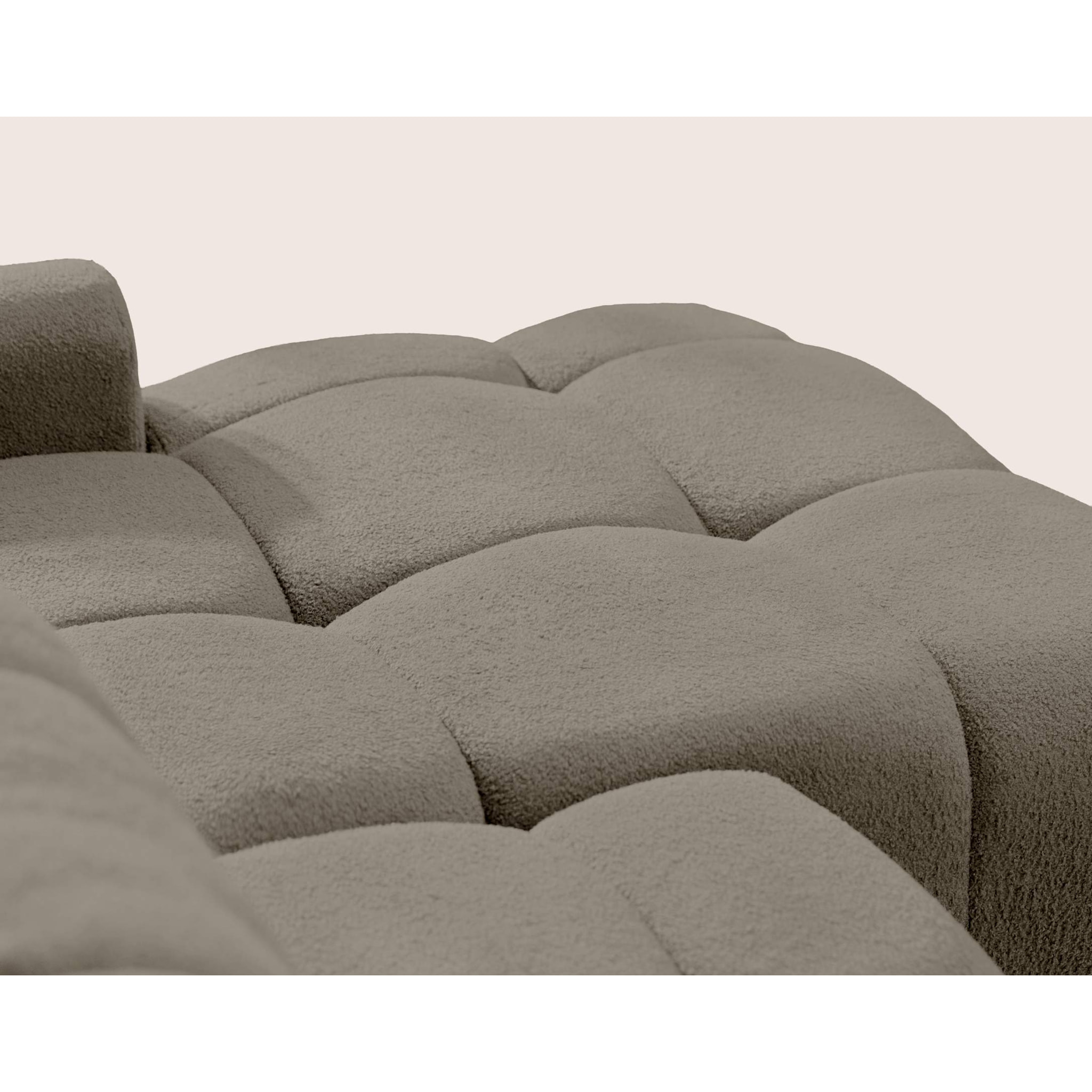 Yulin - Canapé d'angle ouvert droit 4 places convertible avec coffre en tissu bouclette - Taupe