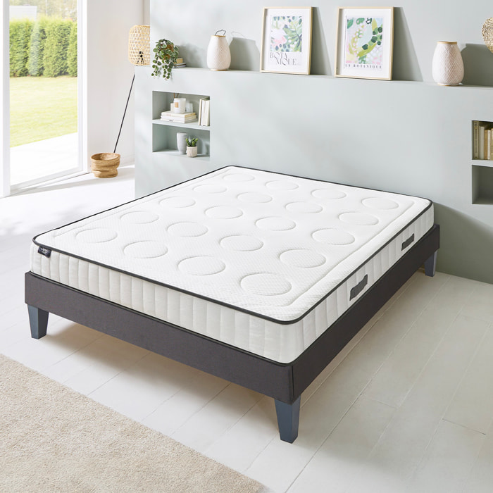 Ensemble Matelas Cristal & Sommier Kit15, 18 cm, Mémoire de Forme, Technologie Tri-Lattes, Soutien Ferme