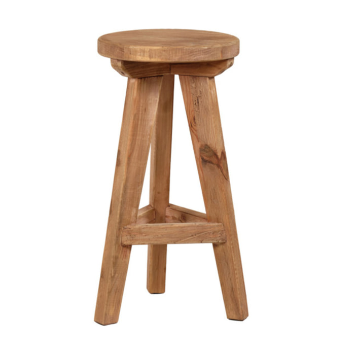 Tabouret haut rond en bois massif de pin recyclé - ORIGIN