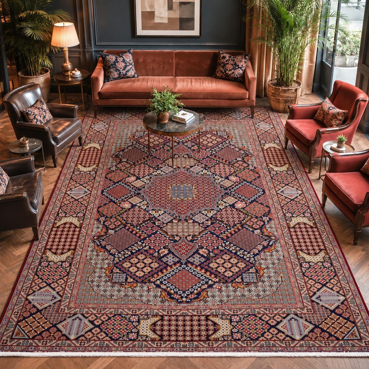 Tapis d'orient, motif oriental, noué à la main en laine, DELOJO