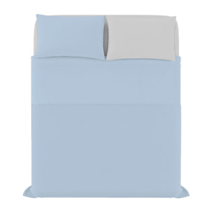 COMPLETO LETTO NATURAL COLOR, 100% Cotone, Made in Italy - AZZURRO/GRIGIO CHIARO