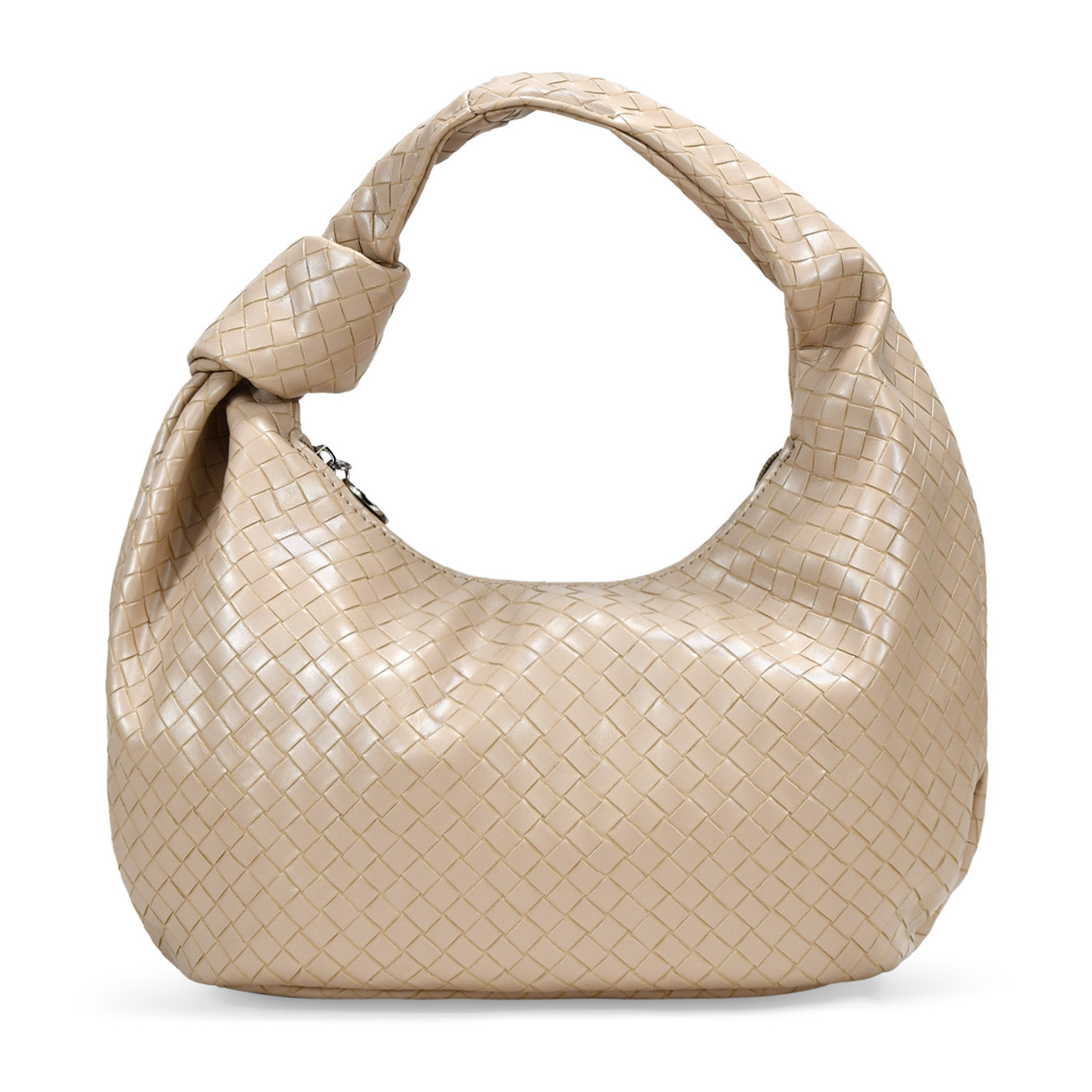 Bolso de hombro beige trenzado con nudo