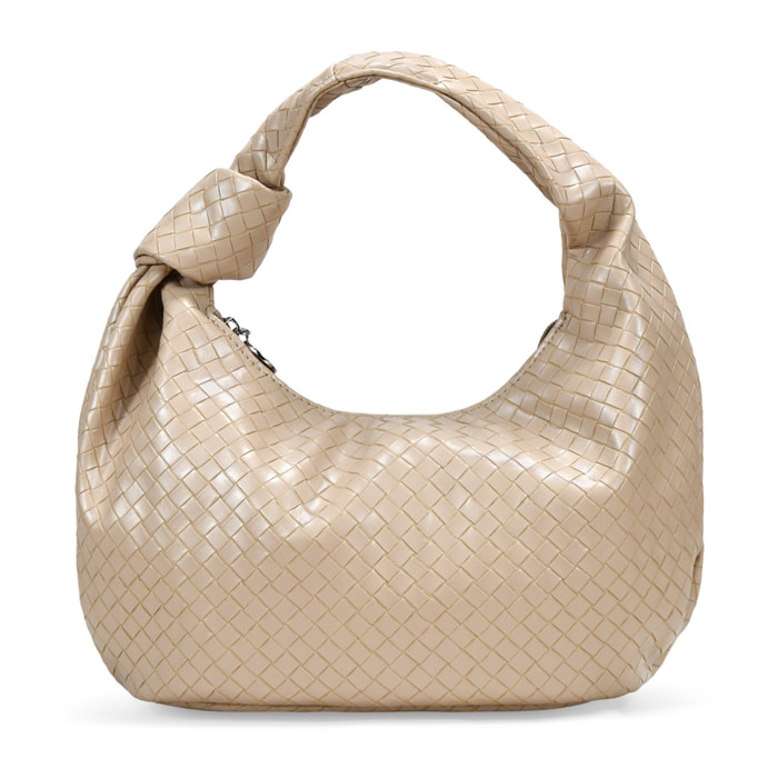 Bolso de hombro beige trenzado con nudo