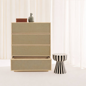 Commode de rangement décor bois et tissu 4 tiroirs KUBA