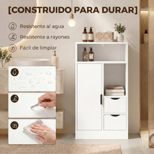 Mueble de Baño Estrecho Armario de Baño con 2 Cajones Compartimento Abierto y Estante Ajustable para Espacio Pequeño Cocina Salón 50x25x100 cm Blanco