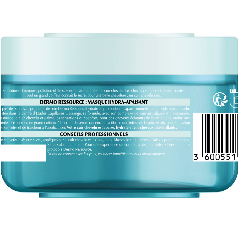 Dessange Dermo Ressource Masque au Sérum de Soin Hydra-Apaisant Cuir Chevelu Sensible, Cheveux Déshydratés 250ml