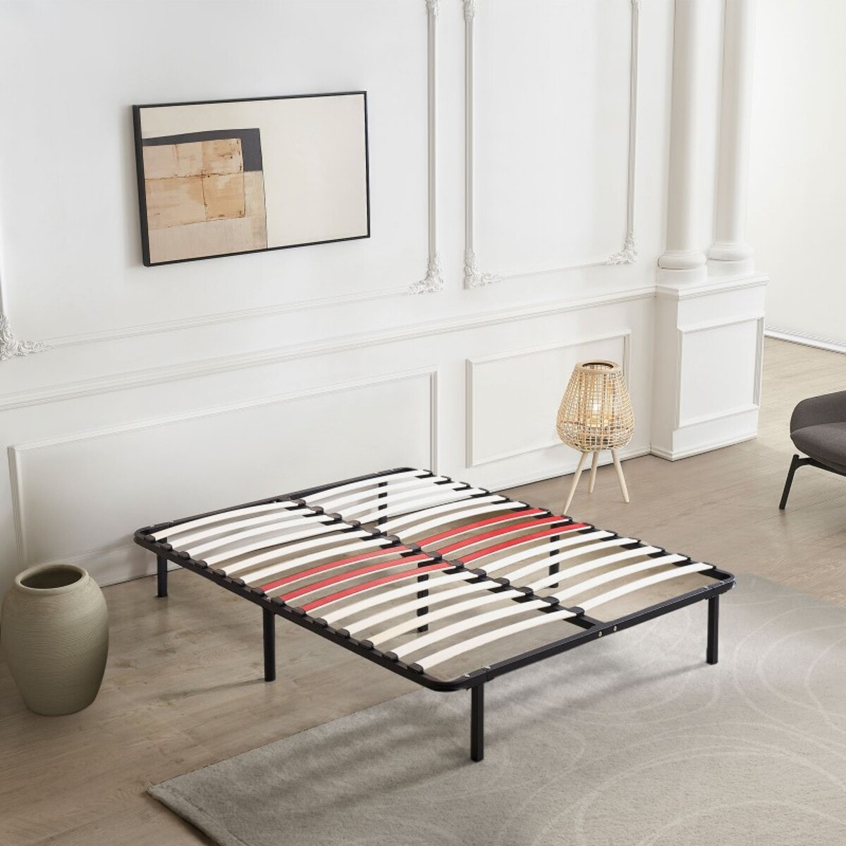 Sommier Orthosense | Cadre de lit métallique | Lattes flexibles | Zone de soutien au niveau des lombaires | 7 Pieds Inclus |