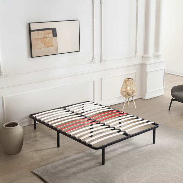 Sommier Orthosense | Cadre de lit métallique | Lattes flexibles | Zone de soutien au niveau des lombaires | 7 Pieds Inclus |