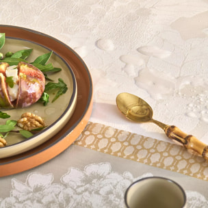 Nappe pur coton enduit motif jacquard beige Mille hortensias naturel