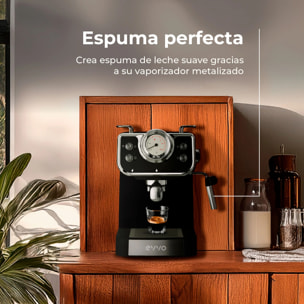 EVVO Cafetera Express Intensa Retro. 15 bares. cuerpo de acero. Espressos y Capuccinos. 950W. Doble salida. Portafiltros. Depósito de 1.5 l. calentamiento rápido