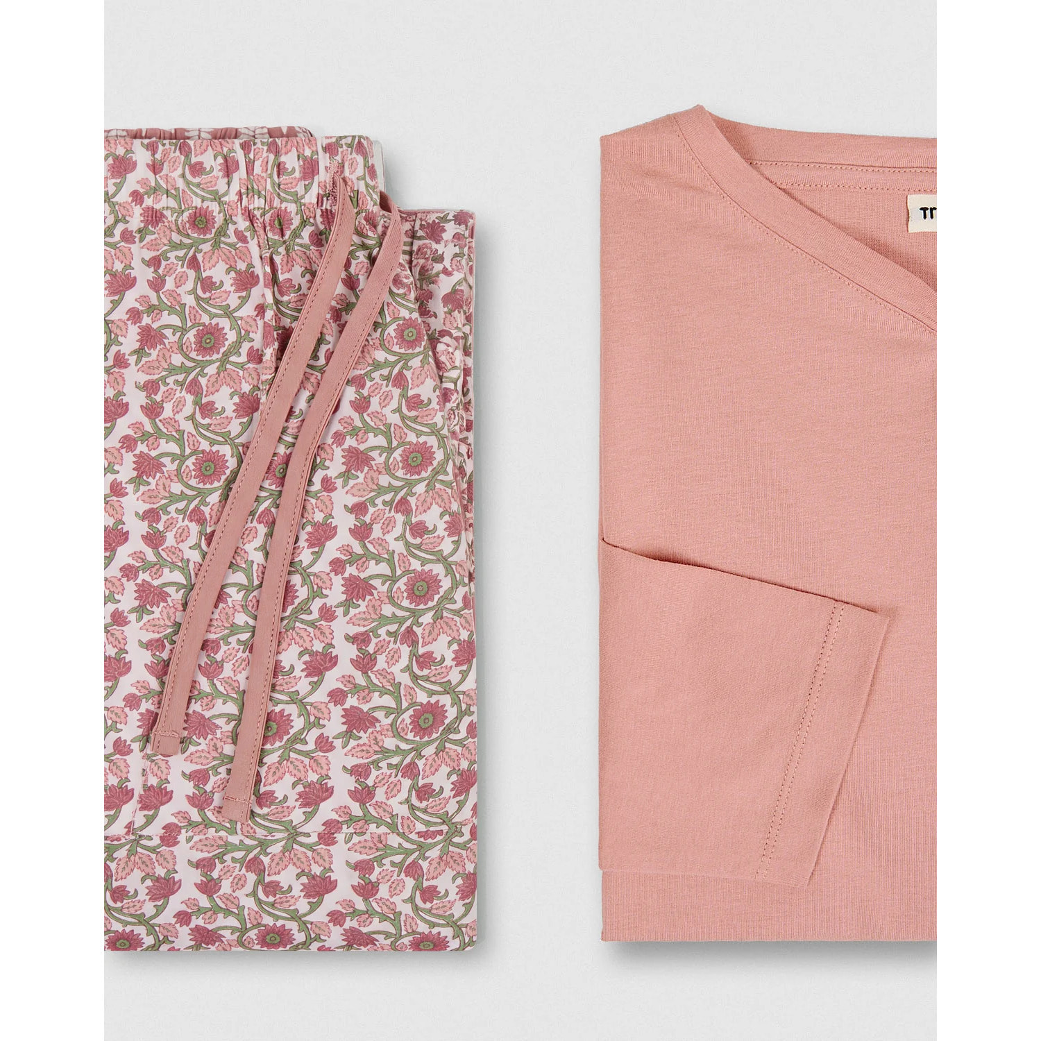 Pigiama lungo in cotone con scollo a V, stile amazon, rosa