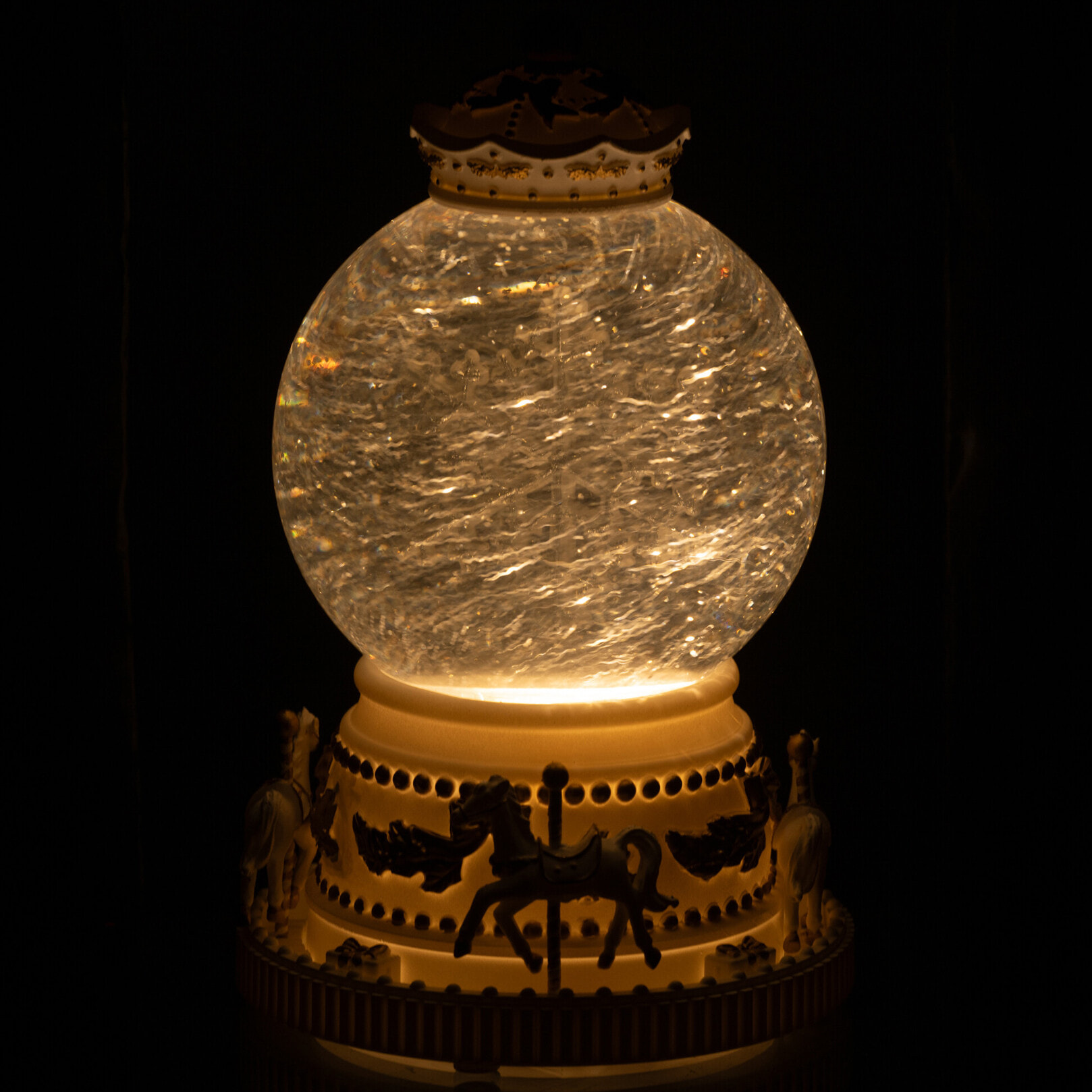 J-Line décoration Boule De Neige Chevaux - plastique - blanc/or