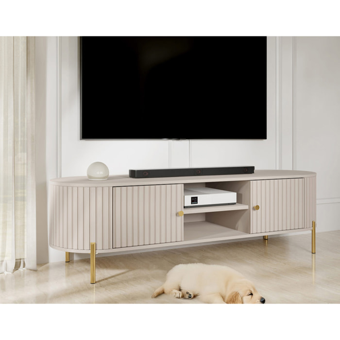 Jaime - meuble tv 175 cm - 2 portes et 2 niches - Beige