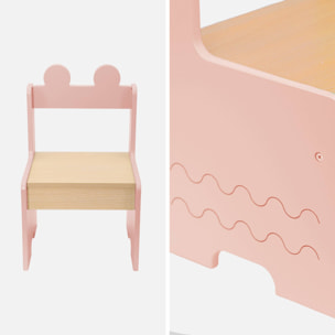 Table enfant + 2 chaises. avec étagères. rose