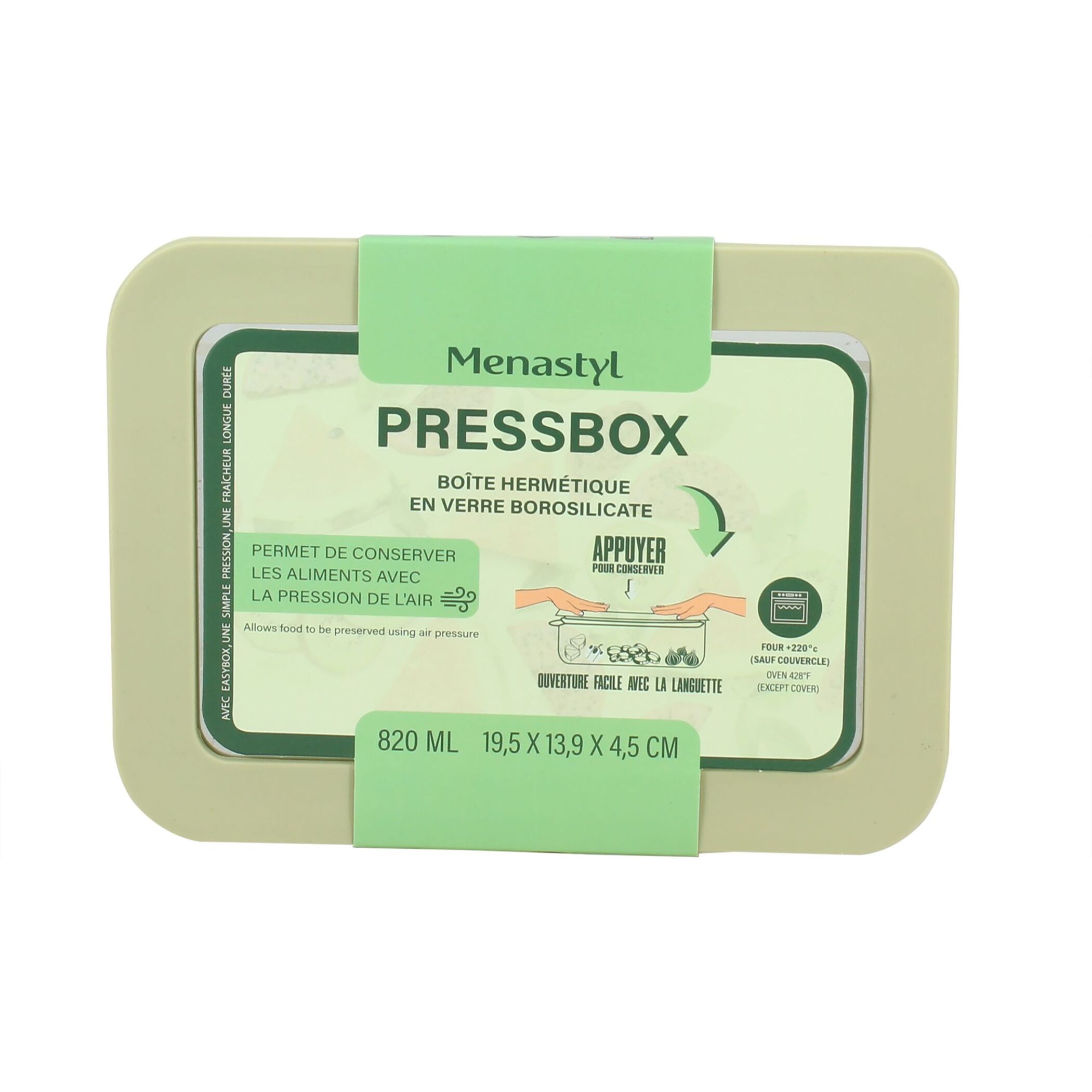 Boîte hermétique rectangulaire verte 820ml PRESSBOX