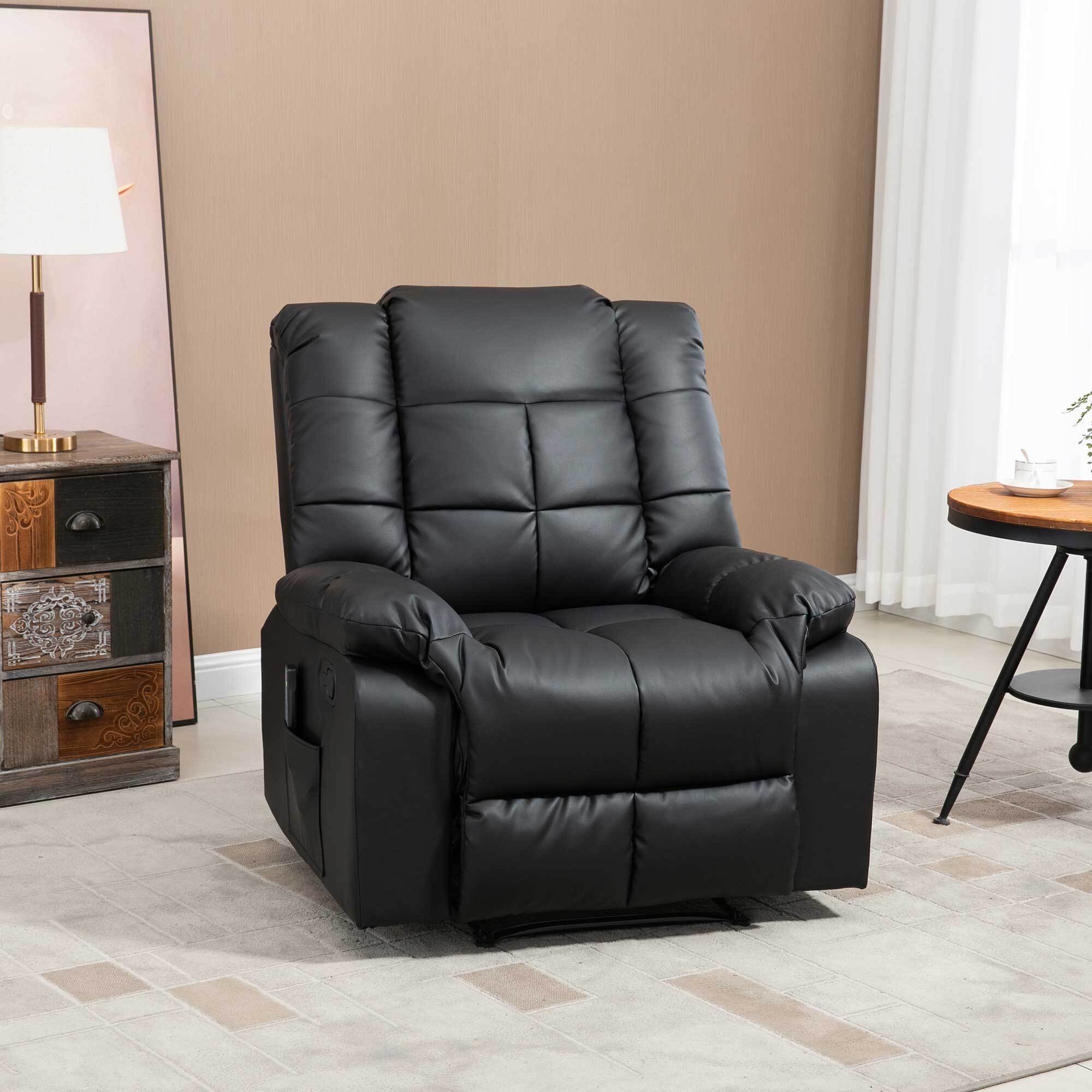 Fauteuil luxe de relaxation et massage inclinaison dossier repose-pied réglable revêtement synthétique noir