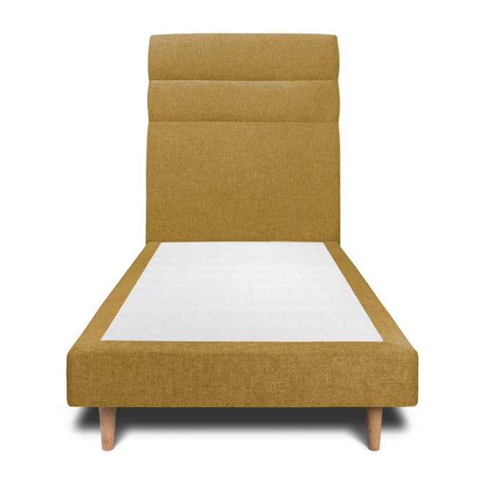 Lit avec tête de lit bandes horizontales tissu et sommier tapissier Ep14