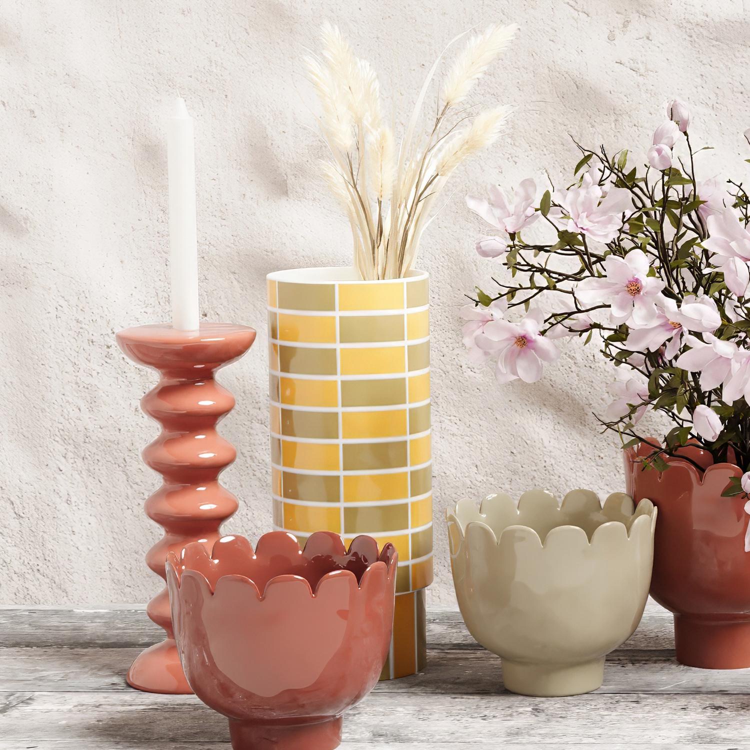 Vase céramique tube à damier