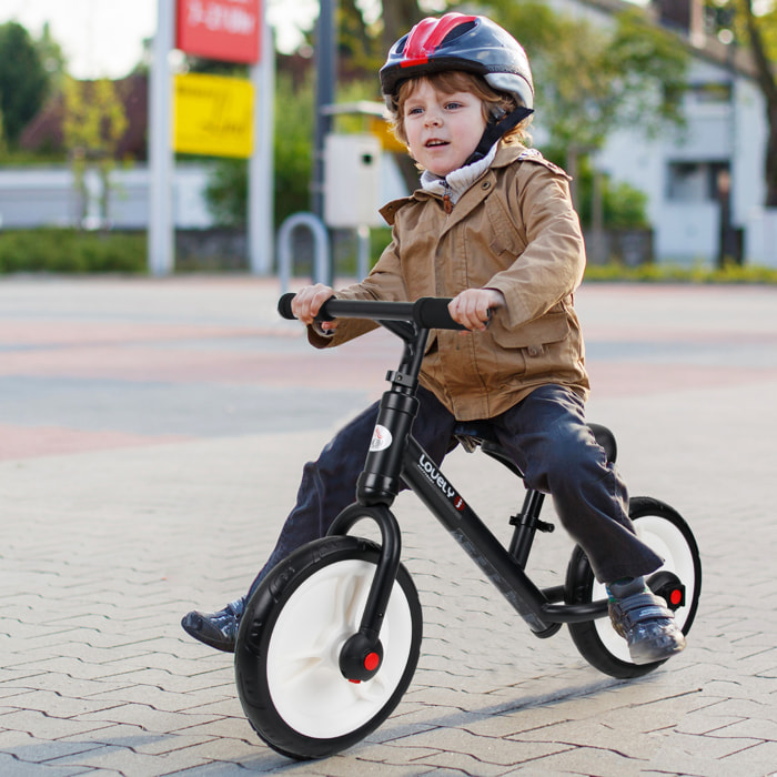 Vélo enfant draisienne 2 en 1 roulettes et pédales amovibles roues 12" hauteur selle réglable acier noir