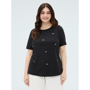 Fiorella Rubino - Camiseta de algodón con charm de libélula - Negro