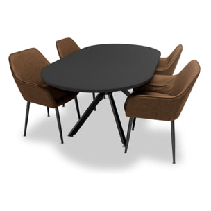 Marui - Tavolo da pranzo ovale in legno e metallo con piede centrale Ashi 180x100 cm - nero opaco