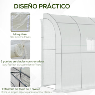 Invernadero Pequeño de Pared Invernadero de Exterior con Ventanas Estantes de 3 Niveles y Marco de Acero Invernadero para Cultivar Plantas Flores 200x100x215 cm Blanco