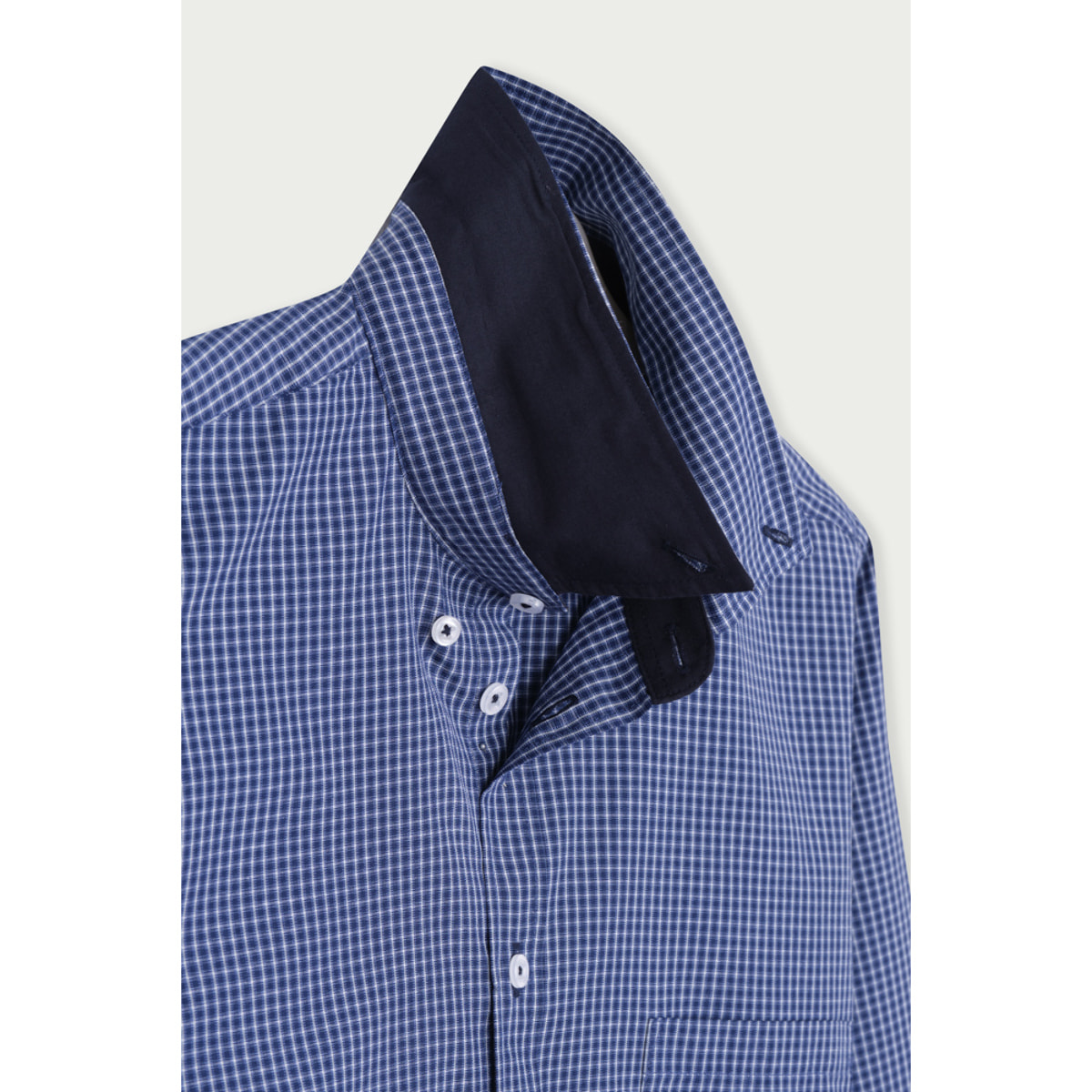 Camicia Uomo 1 Bottone Button Down Slim Cotone Poliestere Riga Stretta Blu\Bianco