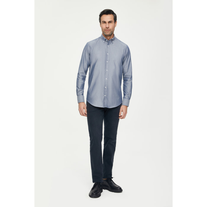 Camicia Uomo 1 Bottone Button Down Slim Oxford Unito Grigio Medio