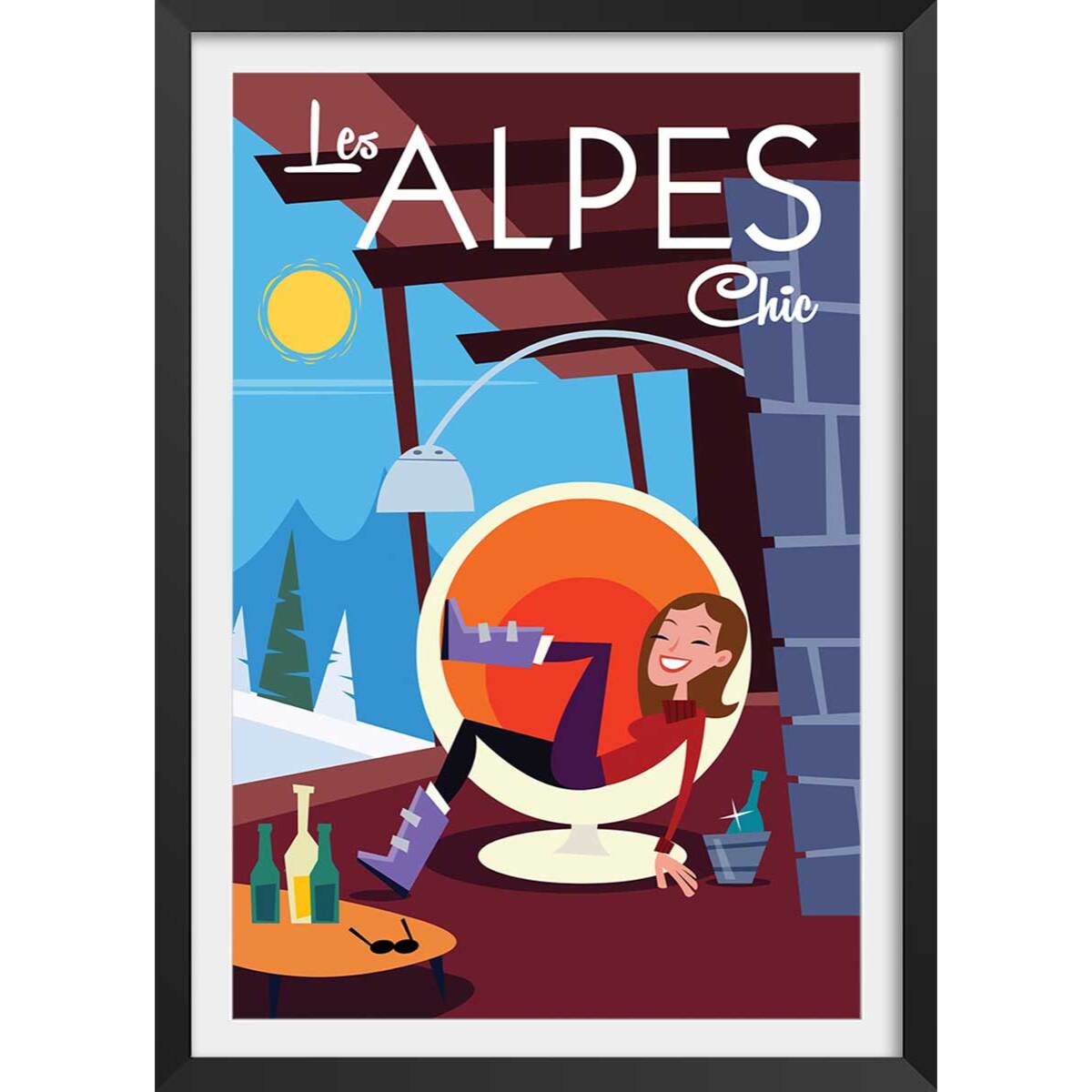 Affiche Pause au chalet Affiche sous cadre noir