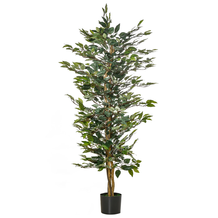 HOMCOM Planta Artificial Higuera en Maceta Altura 150 cm con 1008 Hojas Realistas en Maceta de Cemento árbol Falso Interior y Exterior para Decoración Salón Oficina Verde