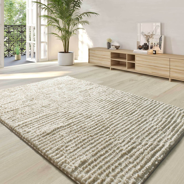 LIMA Alfombra shaggy estilo escandinavo con relieve crema, varias medidas disponibles