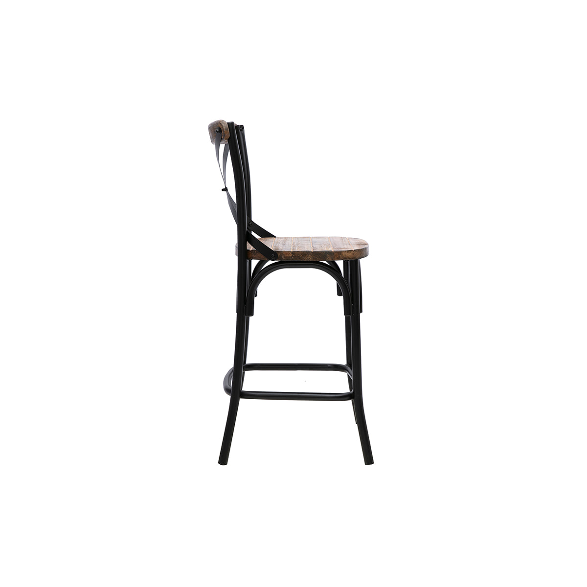 Tabouret de bar industriel en bois et métal noir 65 cm JAKE