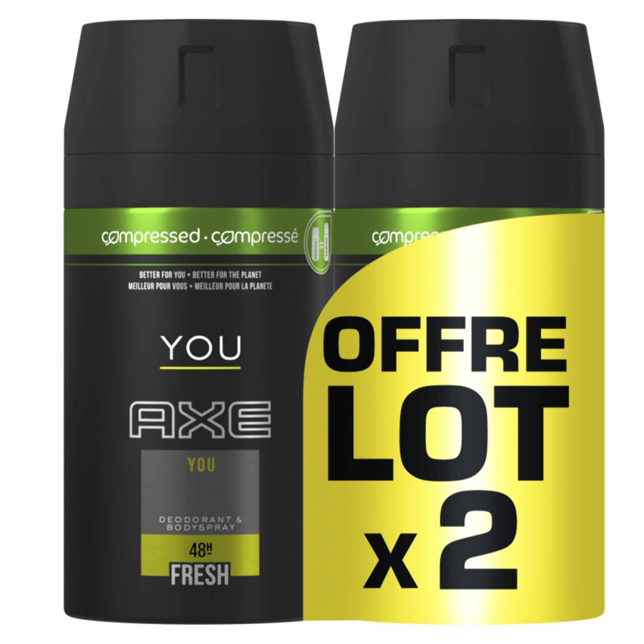 Pack de 2 - Axe Déodorant Anti Bactérien You Spray Compressé Lot de 2x100ml