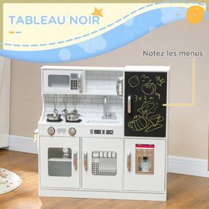Cuisine enfant - jouet d'imitation cuisine multi-équipée - 5 accessoires acier inox - blanc