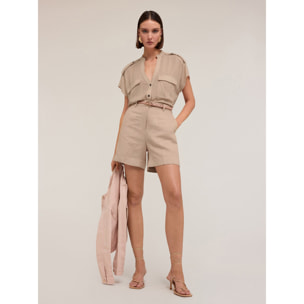 Motivi - Camicia sahariana in georgette laminata - Beige