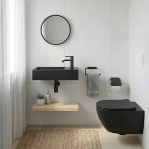 Lave-mains suspendu Brevis Noir 40,5 × 20,5 × 10,5 cm – trou de robinetterie à droite (SATBRE4020SRBKM)