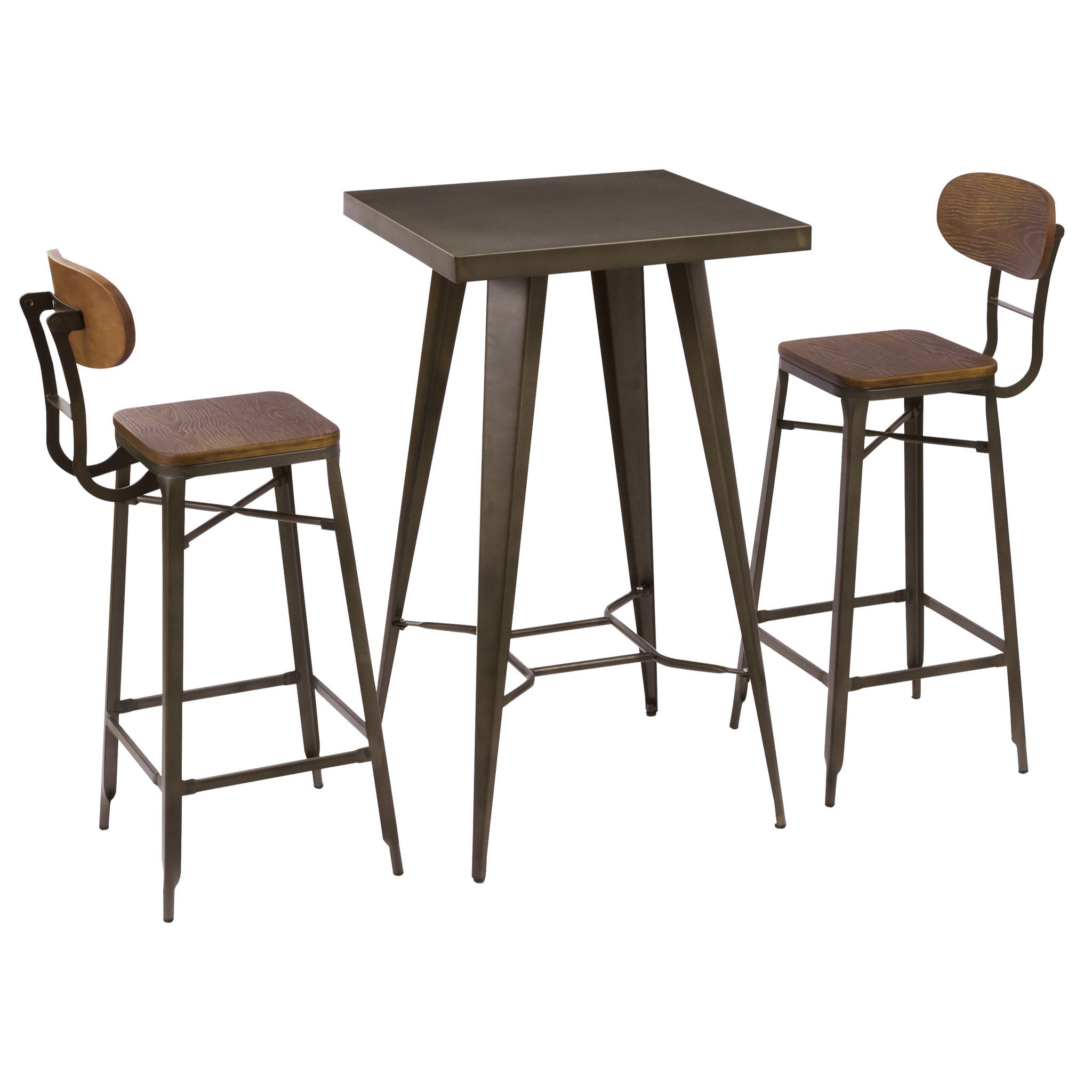 Table de bar carrée 2 personnes en métal gris métallisé 60 cm - Indus