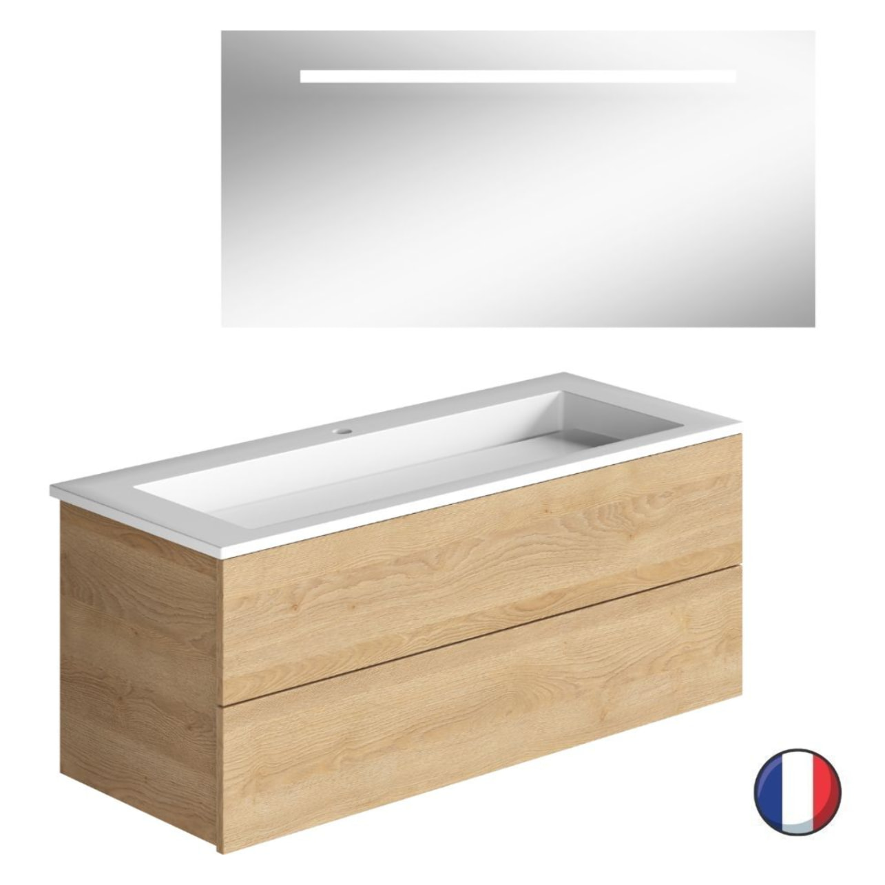 Meuble vasque 80 cm BURGBAD Cosmo chêne cachemire + miroir