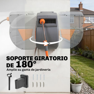 Enrollador de Manguera para Jardín 30+2 m con Boquilla de 2 Modos, Carrete de Manguera de Jardín de Pared con Bloqueo Automático y Retracción Controlada, Soporte Orientable 180°, Naranja