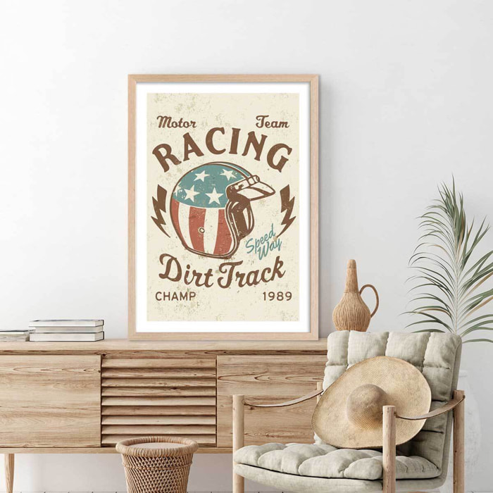 Affiche vintage motor racing Affiche + cadre en bois - Chêne