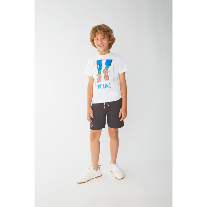 Short Deportivo Niño Cintura Elástica Ajustable con Cordón, Bolsillos Laterales, Tejido de Punt de Algodón, Secado Rápido | Color: Negro | Street Monkey