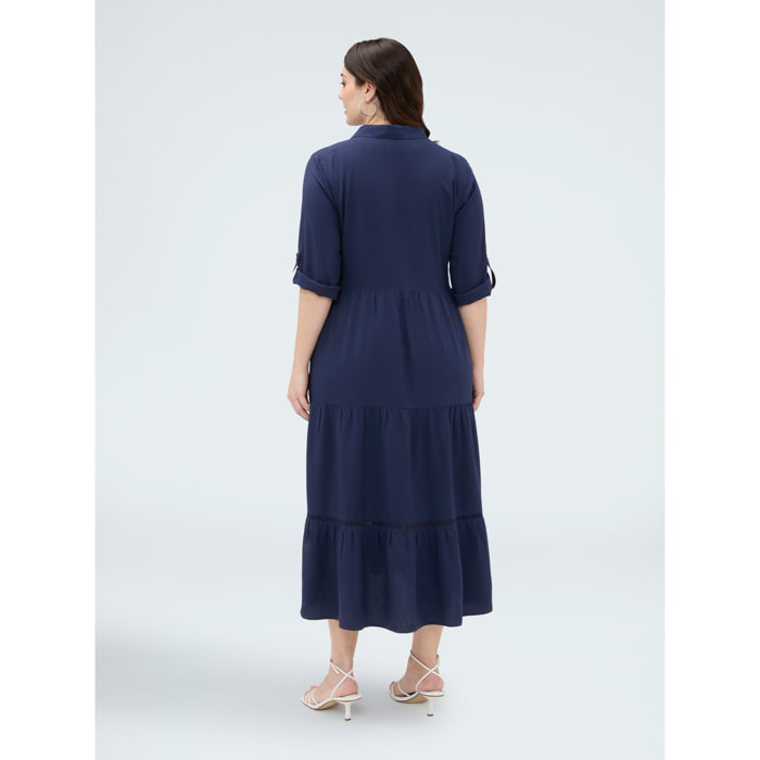 Fiorella Rubino - Vestido largo camisero en viscosa - Azul