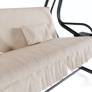 Dondolo 3 Posti Reclinabile Tettuccio Parasole Regolabile Cuscini Imbottiti Diventa Letto Struttura Robusta In Acciaio 200 x 120 x 160 cm Beige