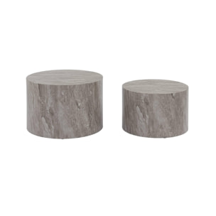 Lot de 2 tables basses PAROS rondes effet marbre gris. tables gigognes Ø58 x H 40cm / Ø50 x H 33cm