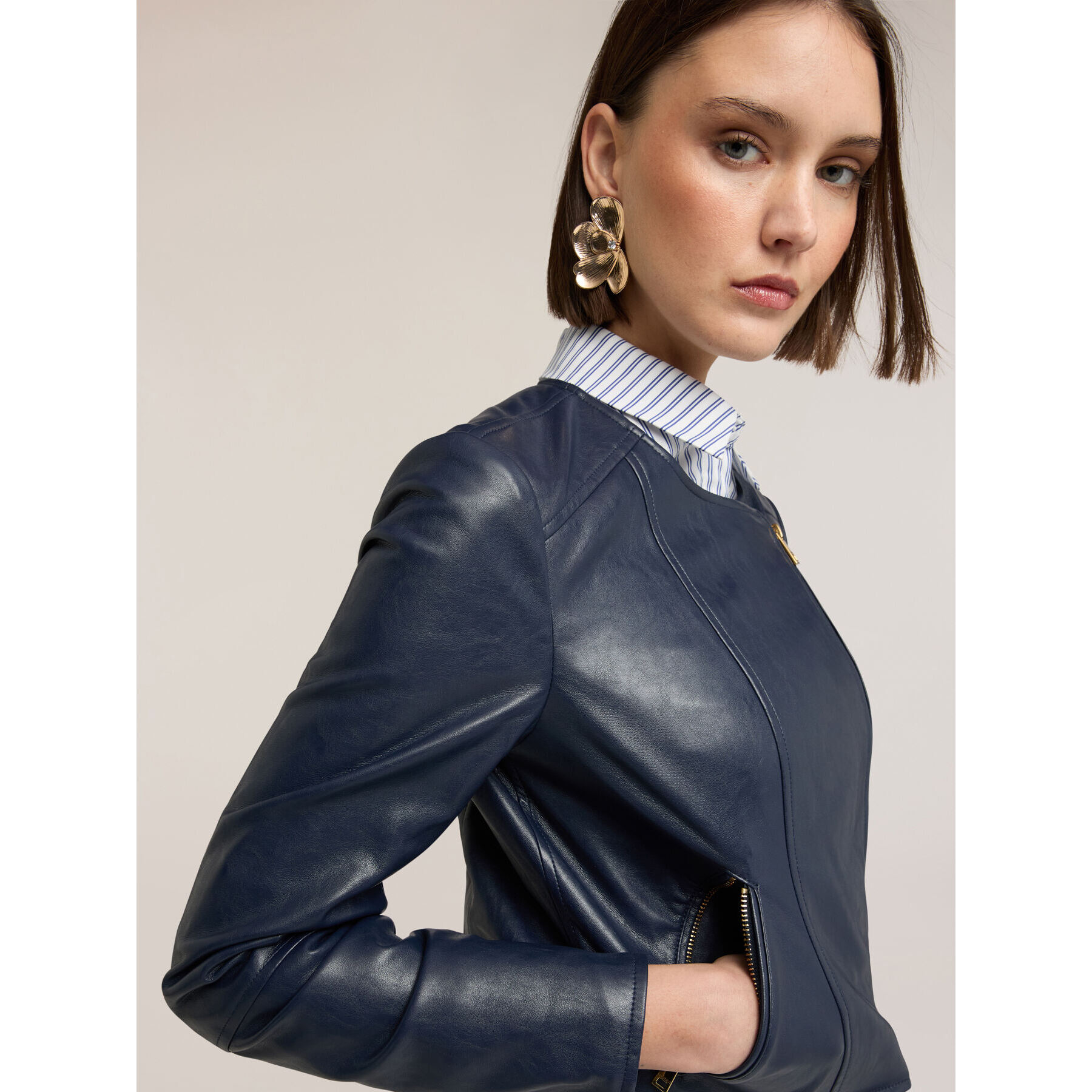 Motivi - Chiodo con zip asimmetrica e fodera a righe - Blu