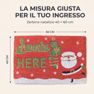 Zerbino natalizio Santa Here in cocco e PVC - Multicolore
